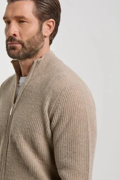Gilet zippé taupe en mélange de cachemire côtelé – Made in Italy