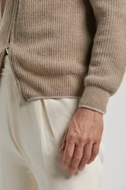 Gilet zippé taupe en mélange de cachemire côtelé – Made in Italy
