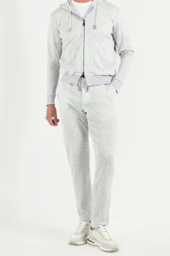 Hoodie zippé en jersey gris clair - Made in Italy