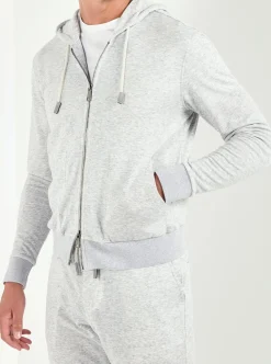 Hoodie zippé en jersey gris clair - Made in Italy