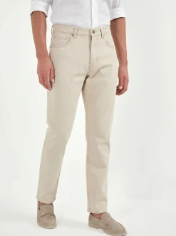Jean droit beige en mélange de lin - Made in Italy