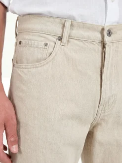 Jean droit beige en mélange de lin - Made in Italy