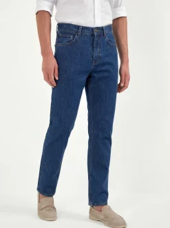 Jean droit bleu moyen - coton Candiani - Made in Italy