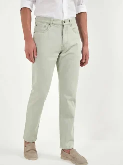 Jean droit vert clair en mélange de lin - Made in Italy