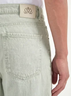 Jean droit vert clair en mélange de lin - Made in Italy