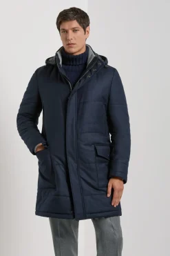 Manteau matelassé en laine et cachemire bleu - Made in Italy