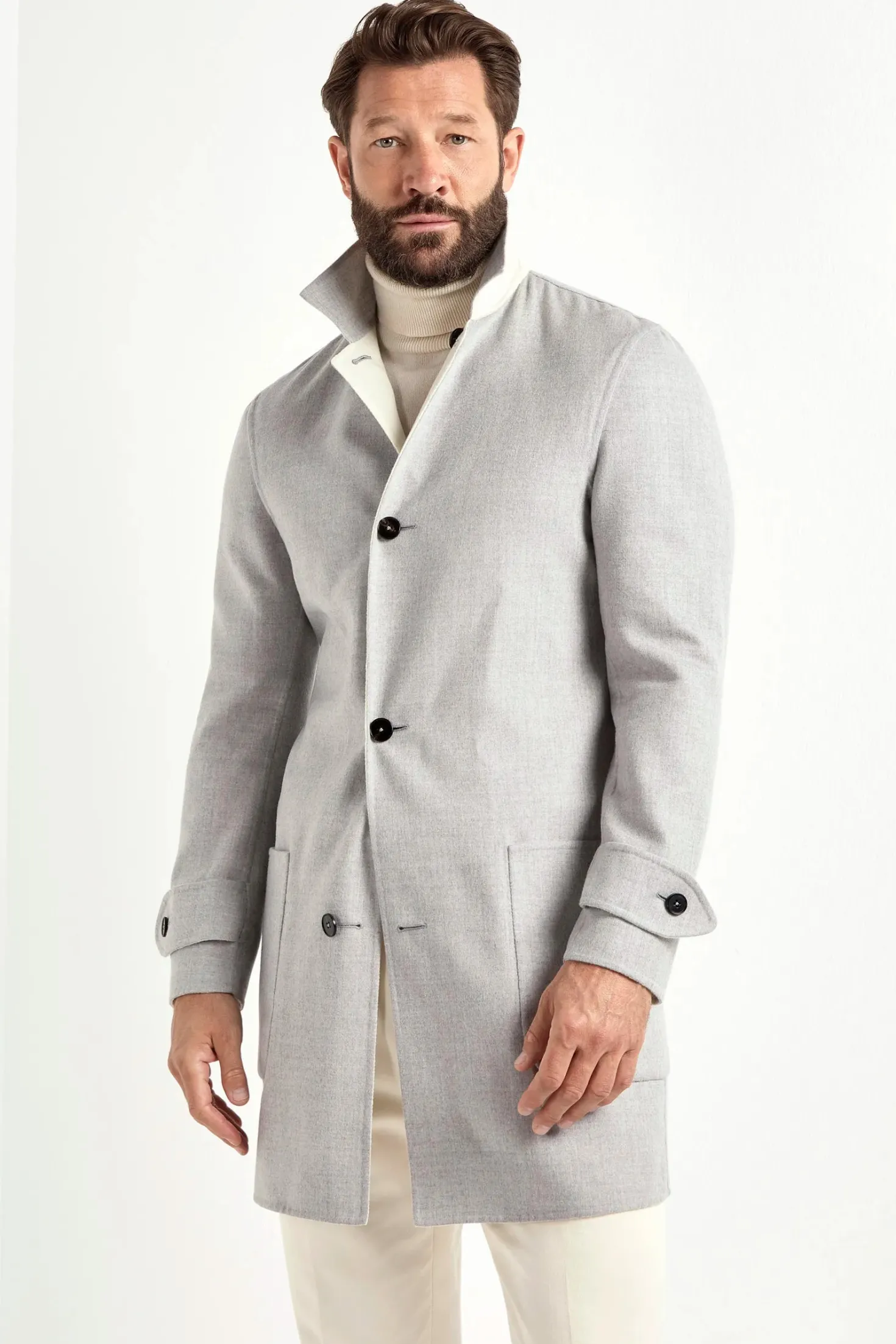 Manteau réversible gris clair et blanc - Made in Italy