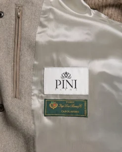 Manteau taupe clair à col en vison - Made in Italy