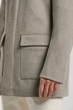 Manteau taupe clair à col en vison - Made in Italy