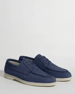 Mocassins bateau en nubuck bleu - Made in Italy