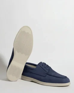 Mocassins bateau en nubuck bleu - Made in Italy