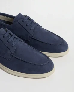 Mocassins bateau en nubuck bleu - Made in Italy