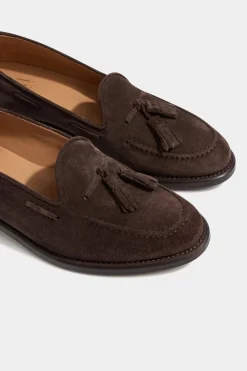 Mocassins à pampilles en daim marron - Made in Italy