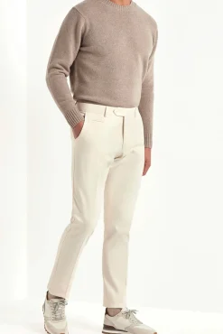 Pantalon Garda en coton et cachemire Blanc cassé - Made in Italy