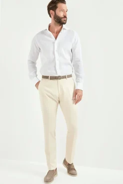 Pantalon Garda en coton et lin beige - Made in Italy