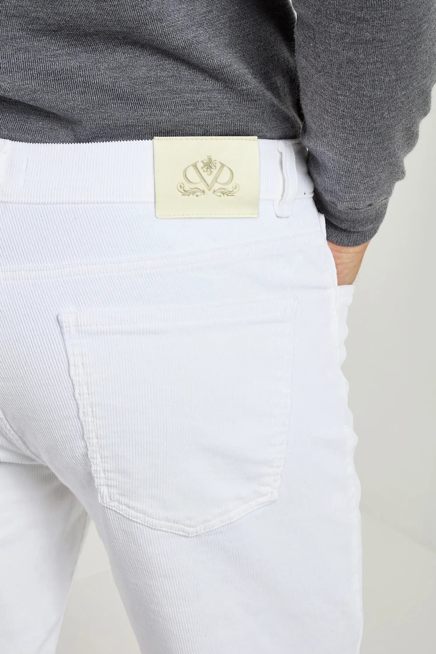 Pantalon 5 poches en velours côtelé blanc - Made in Italy