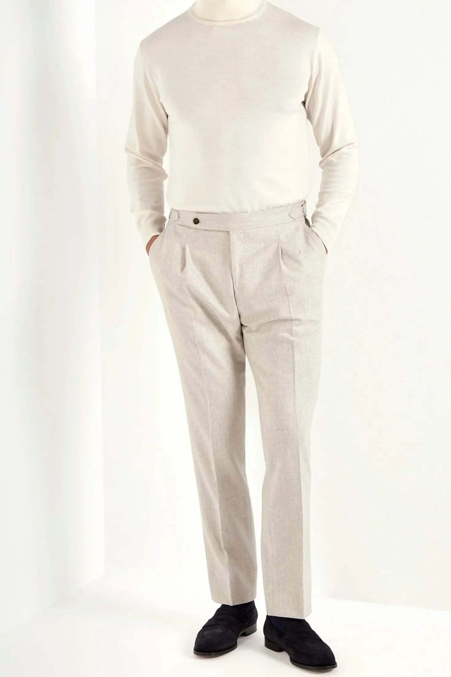 Pantalon Roma en flanelle beige - Made in Italy