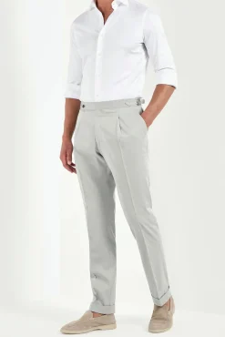 Pantalon Roma en laine et coton gris clair - Made in Italy