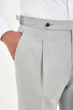 Pantalon Roma en laine et coton gris clair - Made in Italy