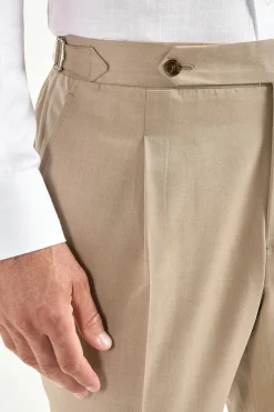 Pantalon Roma en laine et coton amande - Made in Italy