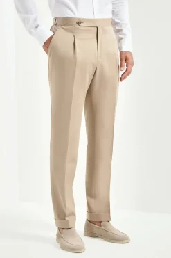 Pantalon Roma en laine et coton amande - Made in Italy
