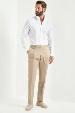 Pantalon Roma en laine et coton amande - Made in Italy