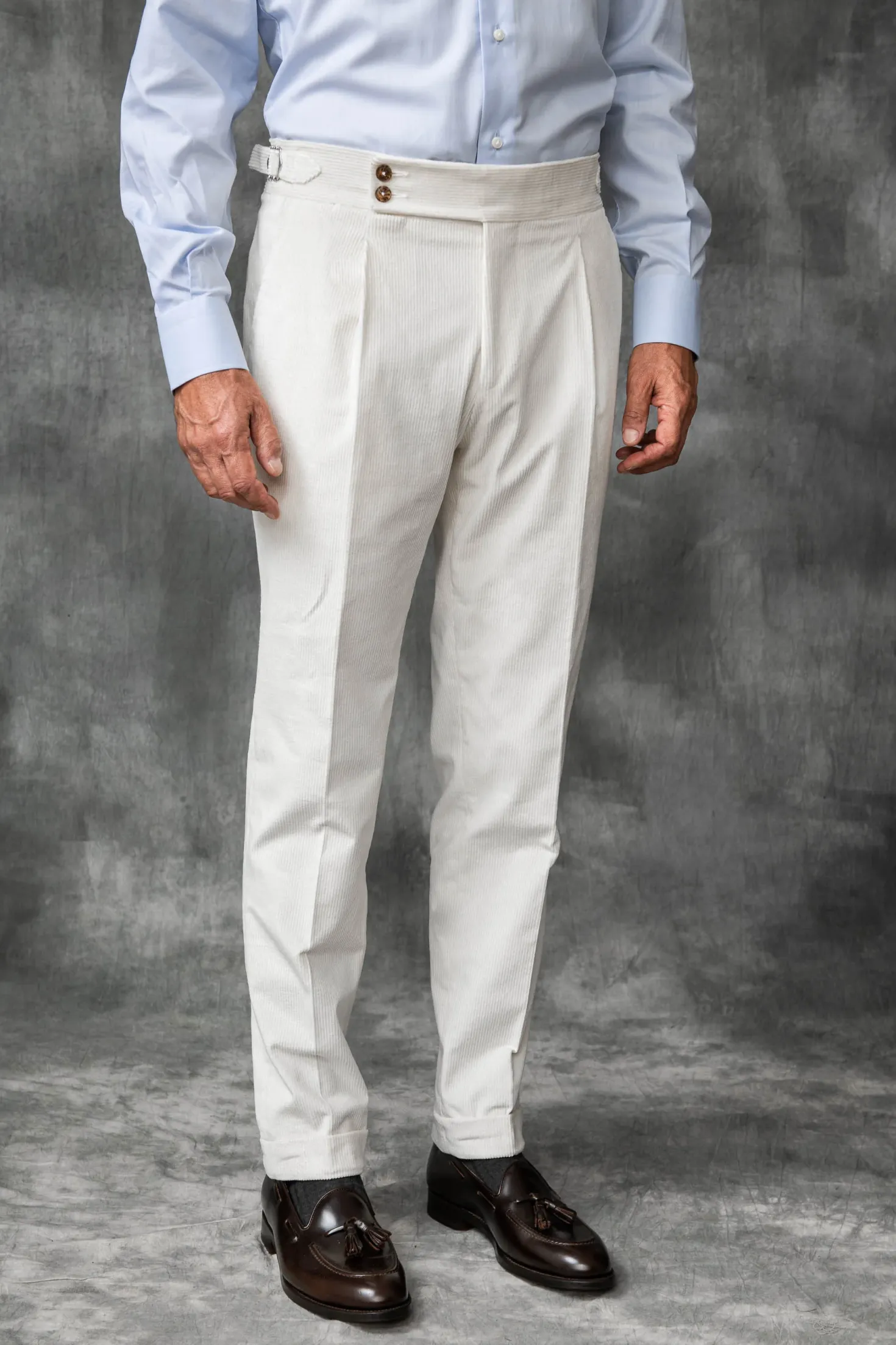 Pantalon Soragna en velours côtelé blanc - Made in Italy