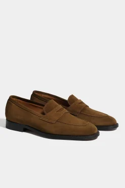 Penny loafers en daim cognac - Made in Italy