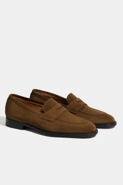 Penny loafers en daim cognac - Made in Italy