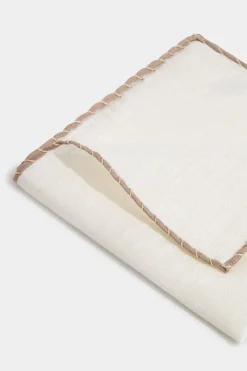 Pochette en lin blanc avec bordures taupe et beige - Made in Italy