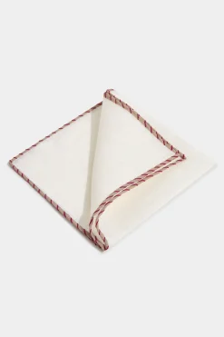Pochette en lin blanc à bords beige et rouge - Made in Italy