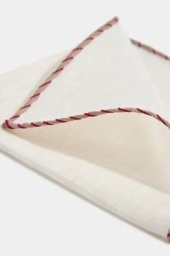 Pochette en lin blanc à bords beige et rouge - Made in Italy