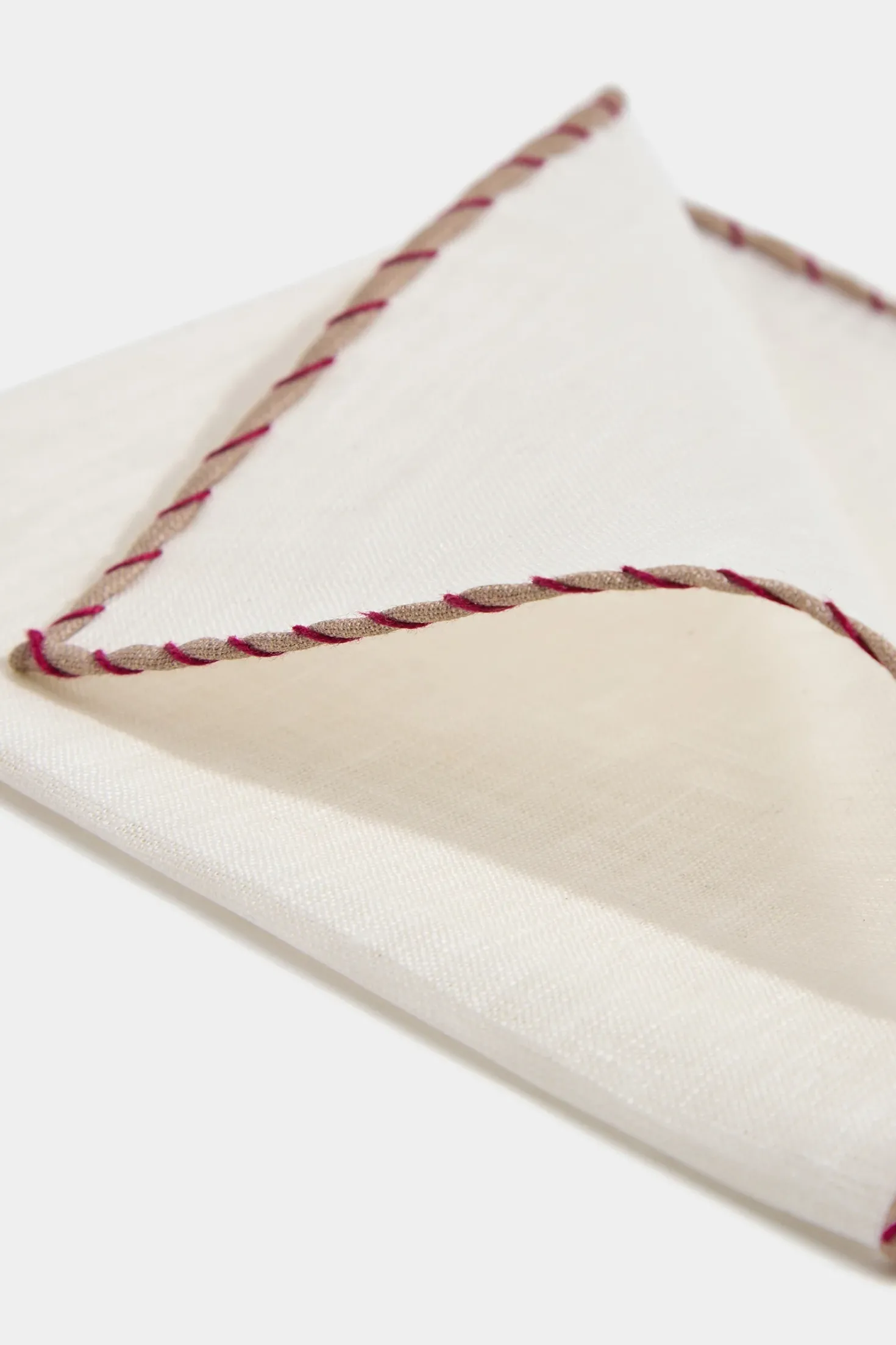 Pochette en lin blanc à bords beige et rouge - Made in Italy