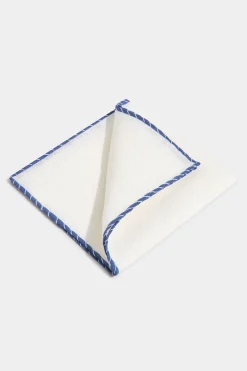Pochette en lin blanc à bords bleu et bleu clair - Made in Italy