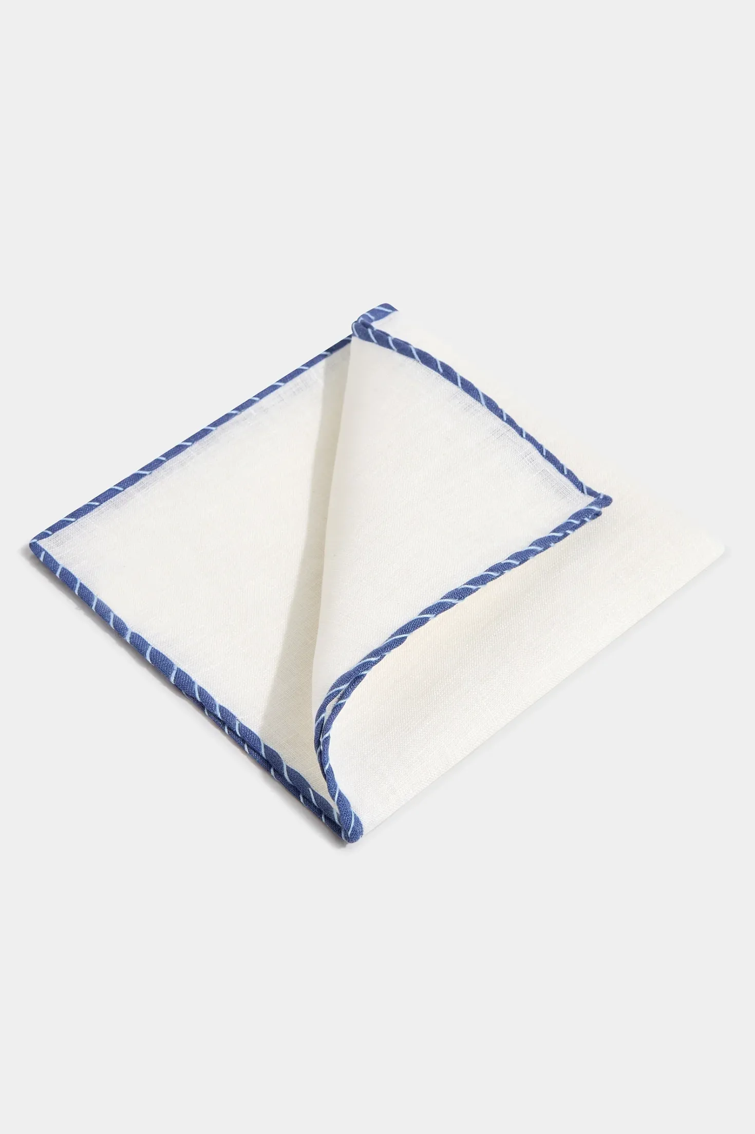 Pochette en lin blanc à bords bleu et bleu clair - Made in Italy