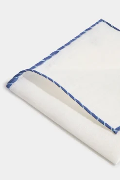 Pochette en lin blanc à bords bleu et bleu clair - Made in Italy