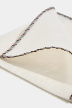 Pochette en lin blanc à bords gris et cognac - Made in Italy