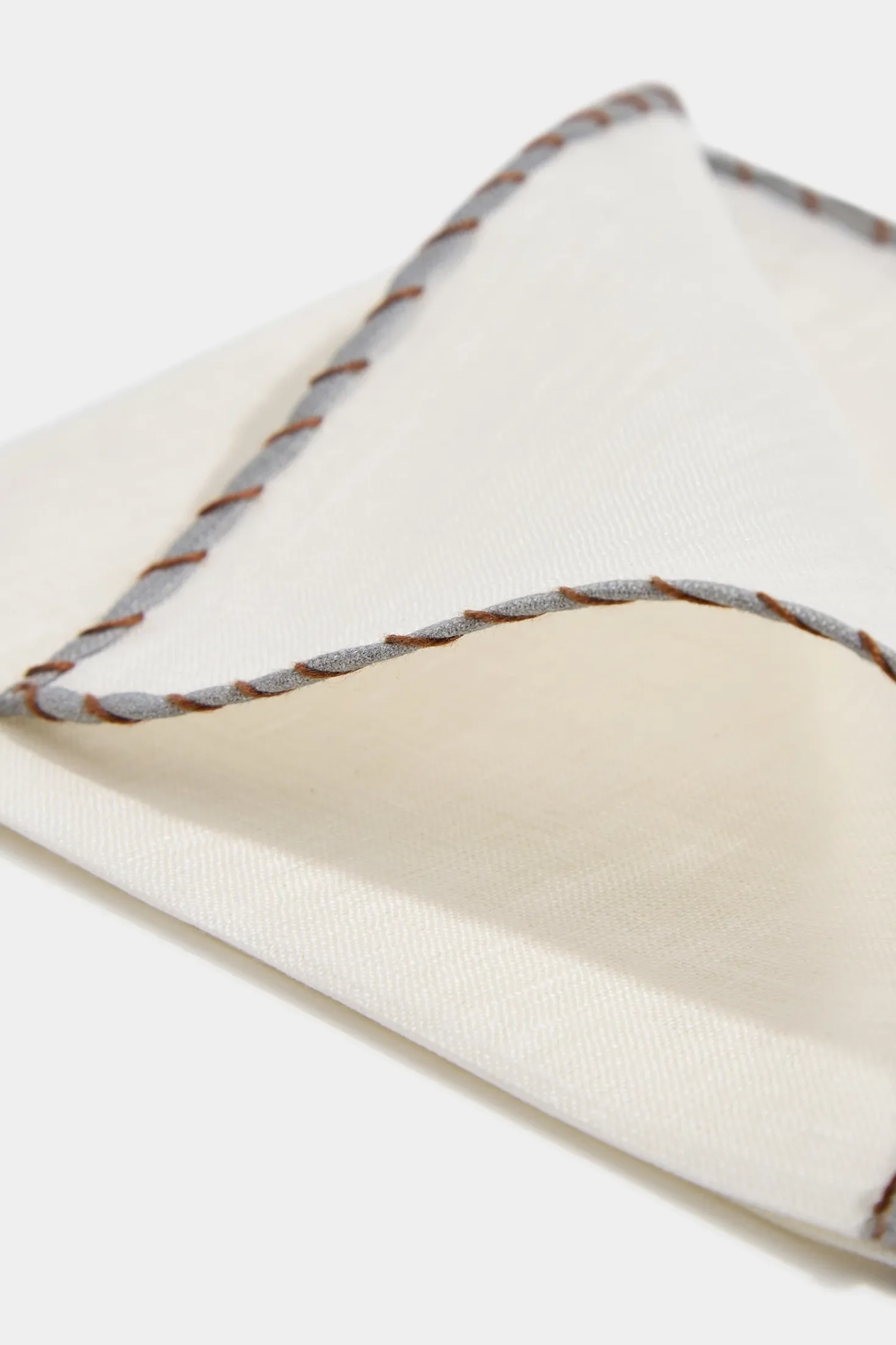 Pochette en lin blanc à bords gris et cognac - Made in Italy