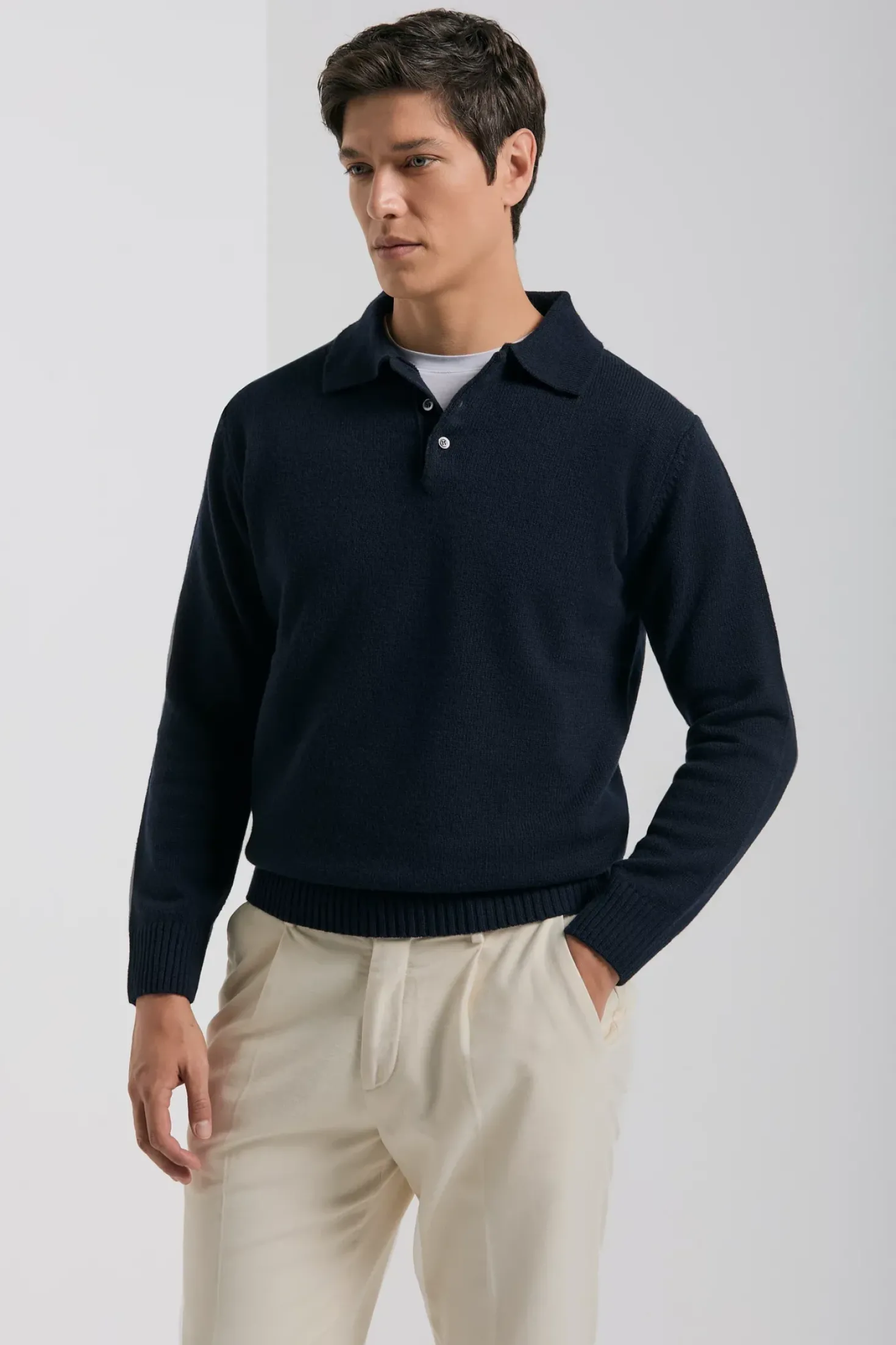 Polo bleu en laine et cachemire - Made in Italy