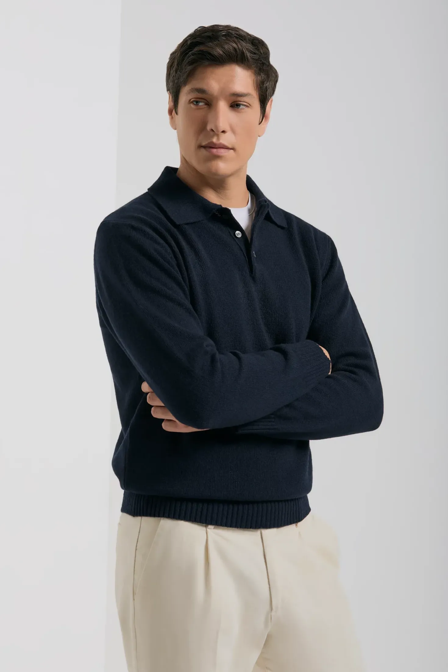 Polo bleu en laine et cachemire - Made in Italy