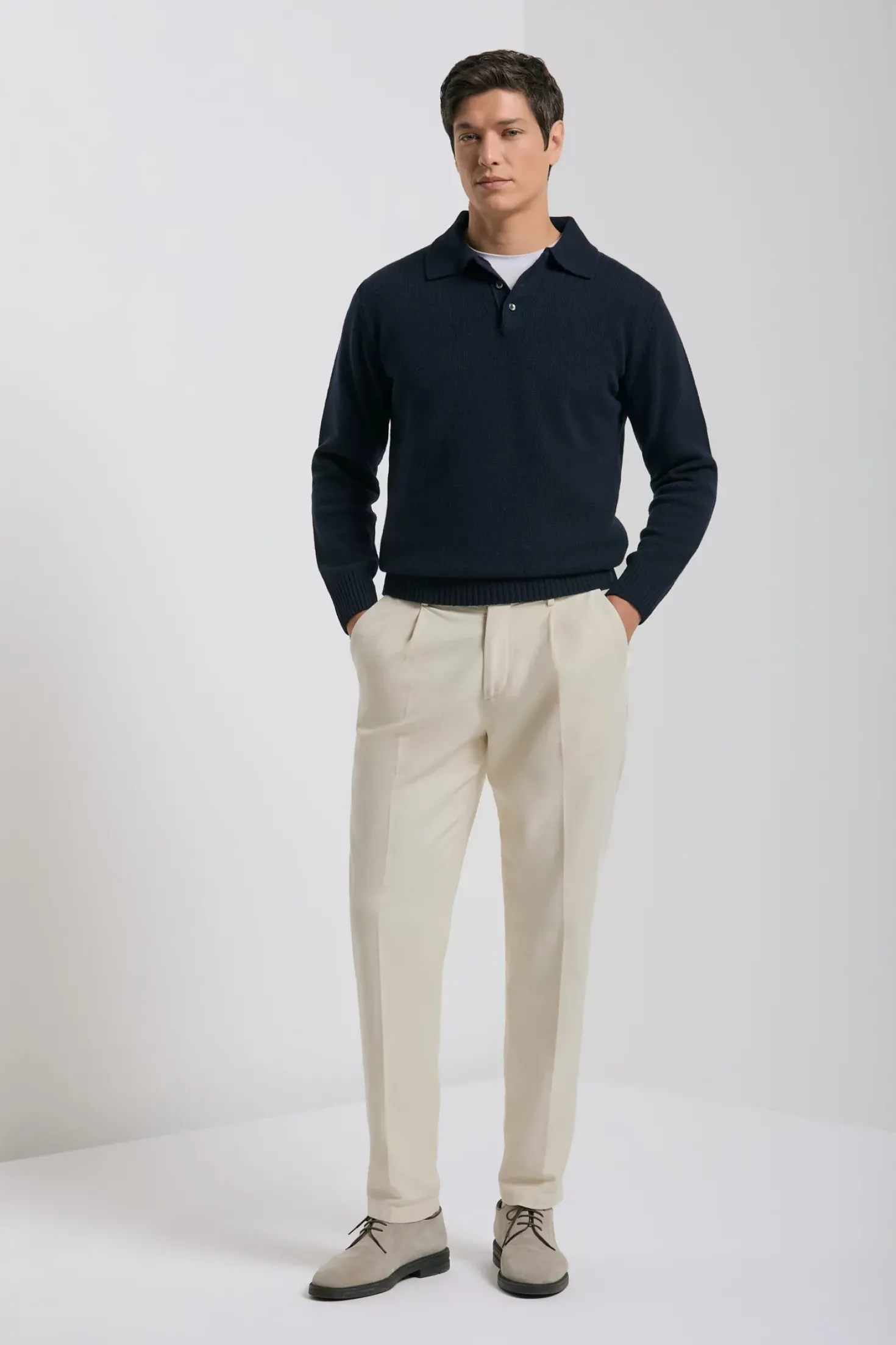 Polo bleu en laine et cachemire - Made in Italy