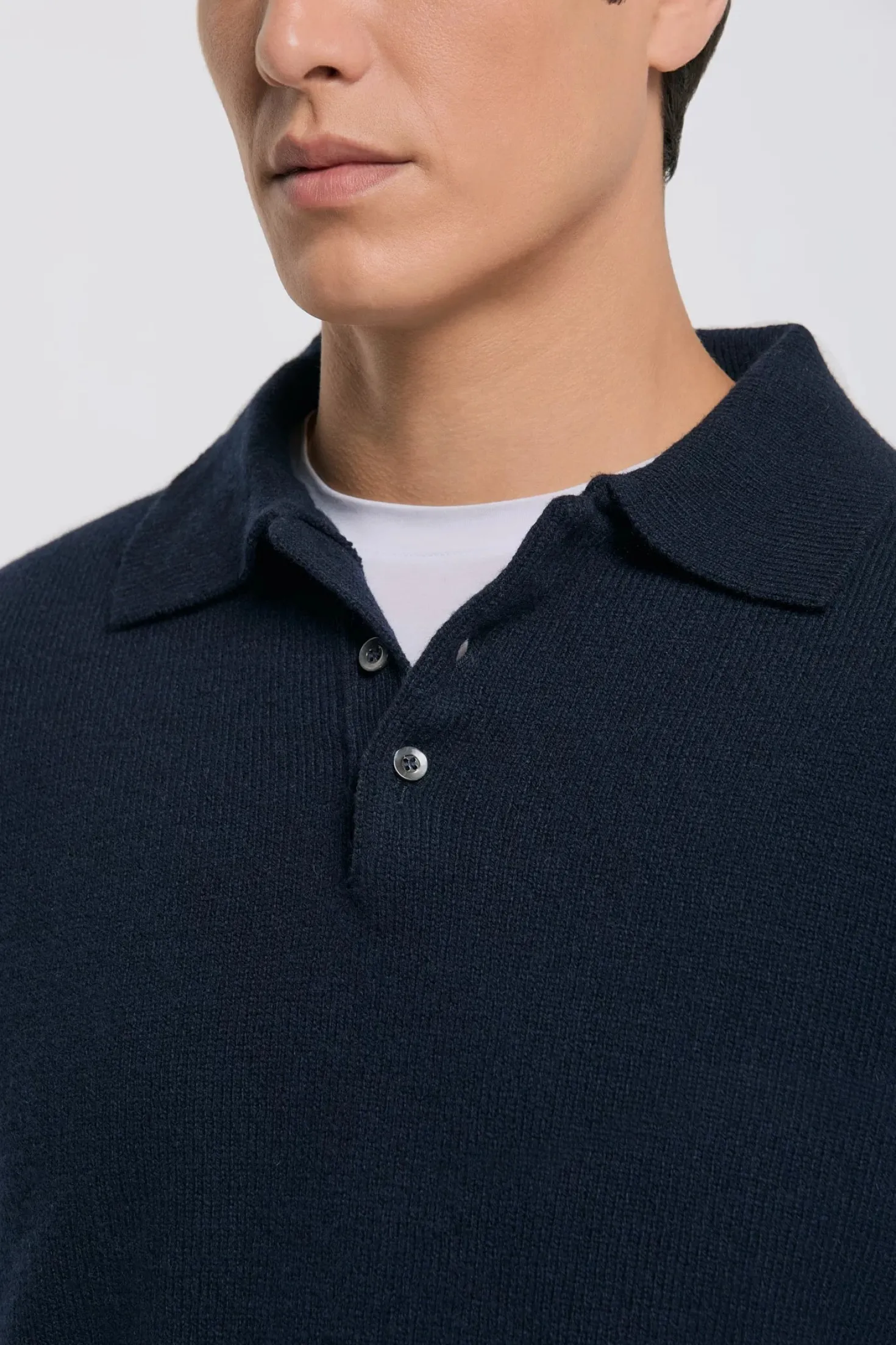 Polo bleu en laine et cachemire - Made in Italy