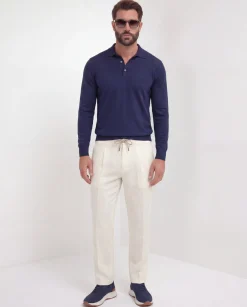 Polo bleu à manches longues - Made in Italy