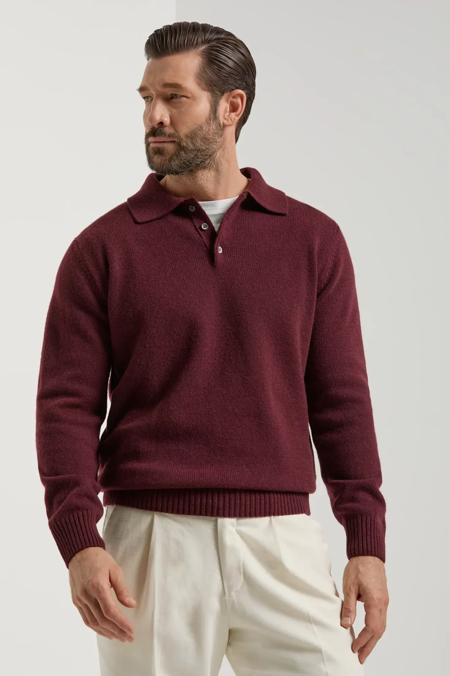 Polo bordeaux en laine et cachemire - Made in Italy