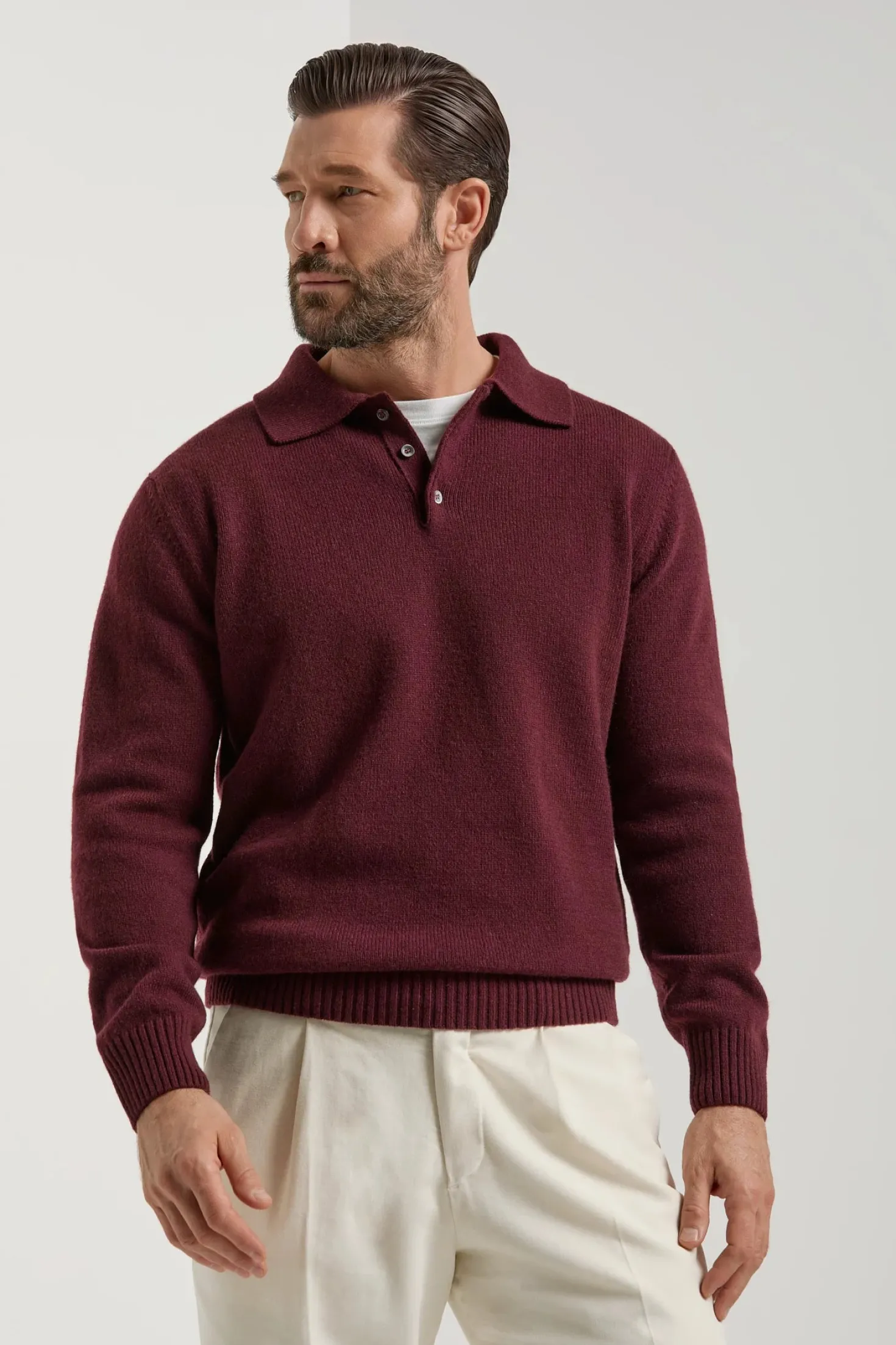 Polo bordeaux en laine et cachemire - Made in Italy