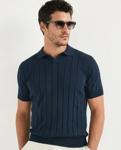 Polo côtelé bleu - Made in Italy