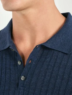 Polo côtelé en coton et lin bleu - Made in Italy
