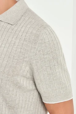 Polo côtelé en coton et lin écru - Made in Italy