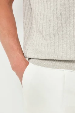 Polo côtelé en coton et lin écru - Made in Italy