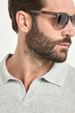Polo en coton et lin gris clair - Made in Italy